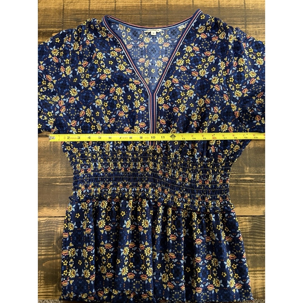 Max Studio London 1X Blue Floral Smocked Maxi Flutter Sleeve Cottagecore Boho - Picture 8 of 9